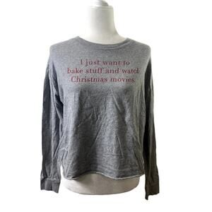 Christmas Baking Graphic Long Sleeve Tee “Bake Stuff & Watch Movies” Large